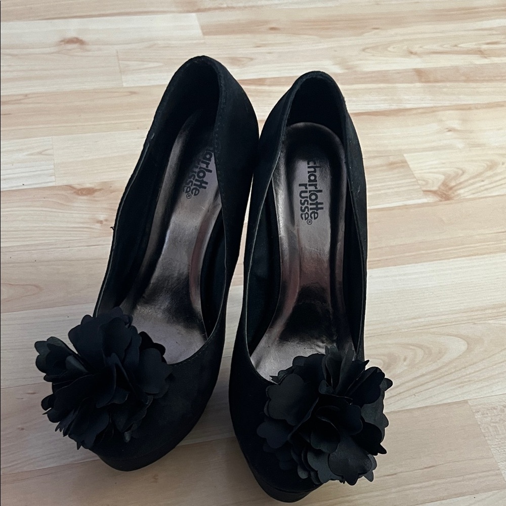 Charlotte Russe Black Heels with Floral Detail